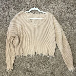 Peachy Beige Distressed Knit Sweater